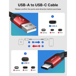 USB Kaabel USB-A / USB-C 90°, Nailon põimitud, 2 m, Jsaux